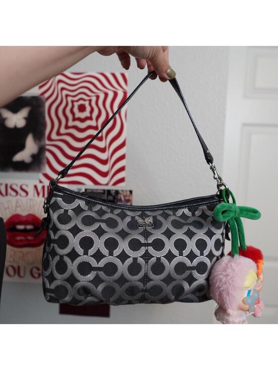 Coach Handbags - Coach Op Art Baguette Bag Black Silver Mini Y2K